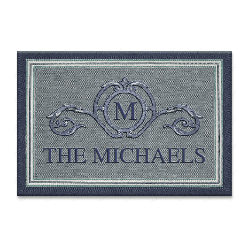 Border Stripe In Blue Personalized Doormat