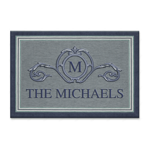 Border Stripe In Blue Personalized Doormat