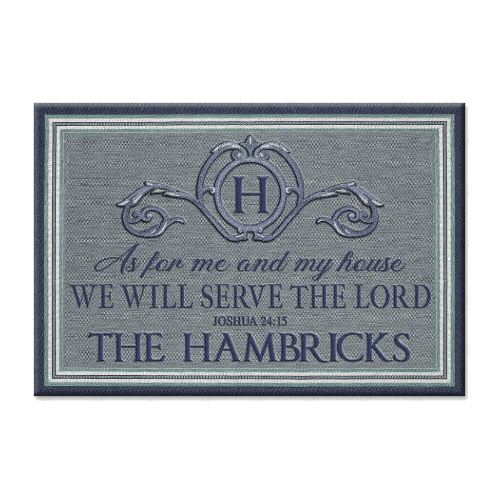 Border Stripe In Blue Serve The Lord Personalized Doormat