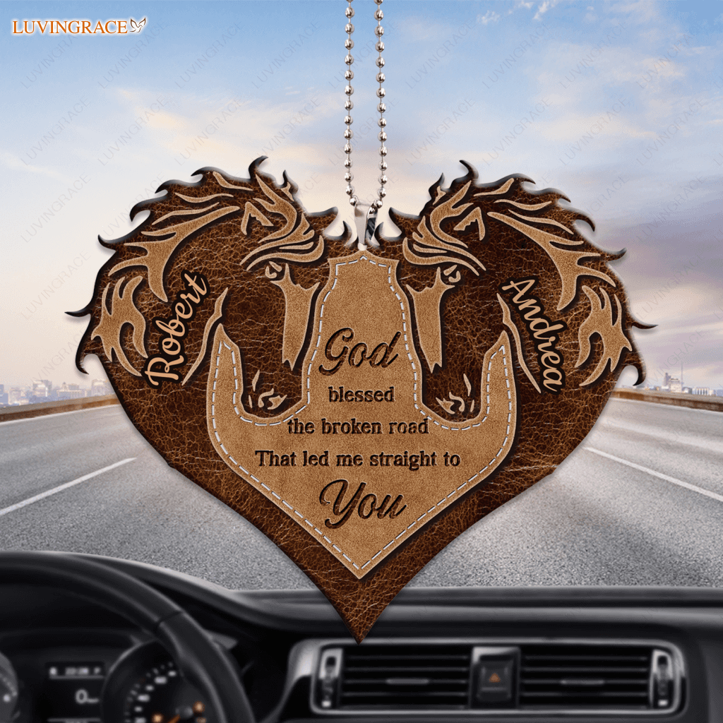 Brown Horse Couple Heart God Blessed Personalized Ornament