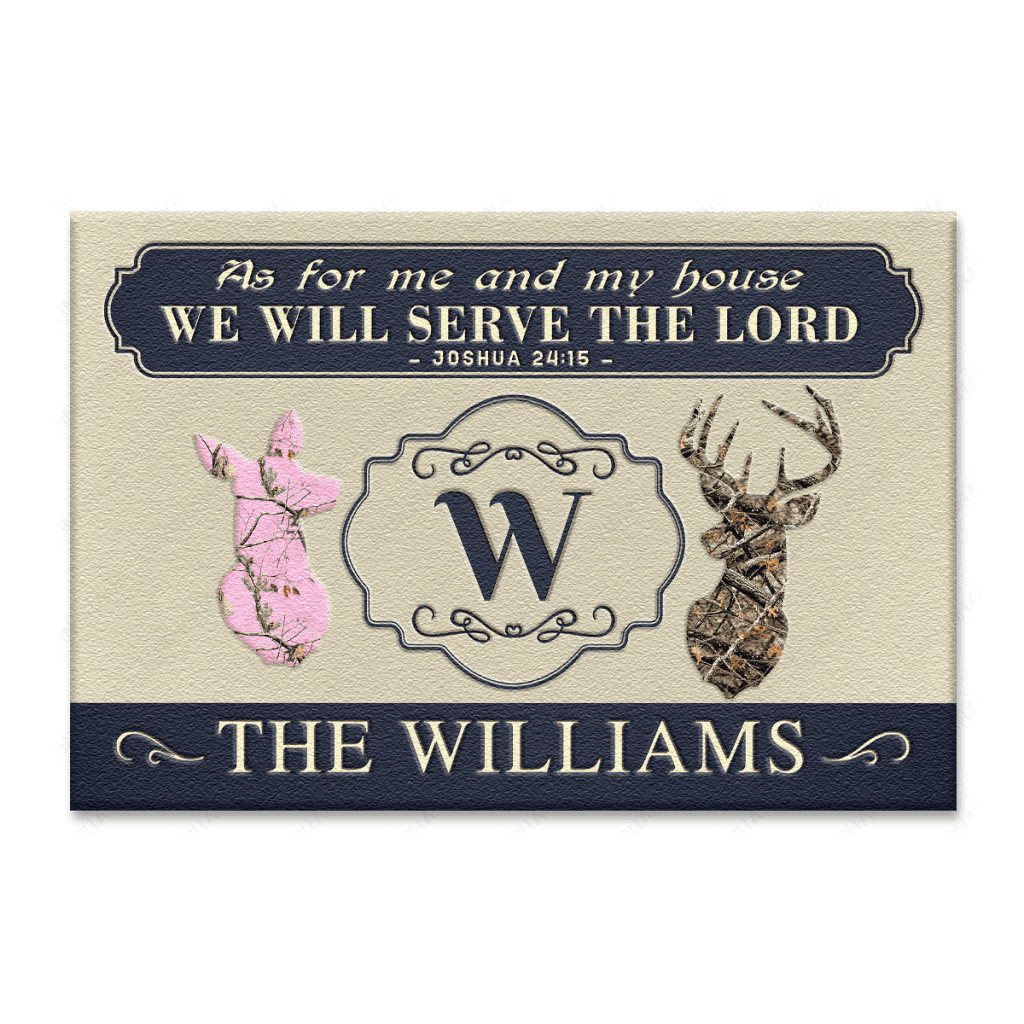 Buck And Doe As For Me And My House Christianity Personalized Doormat