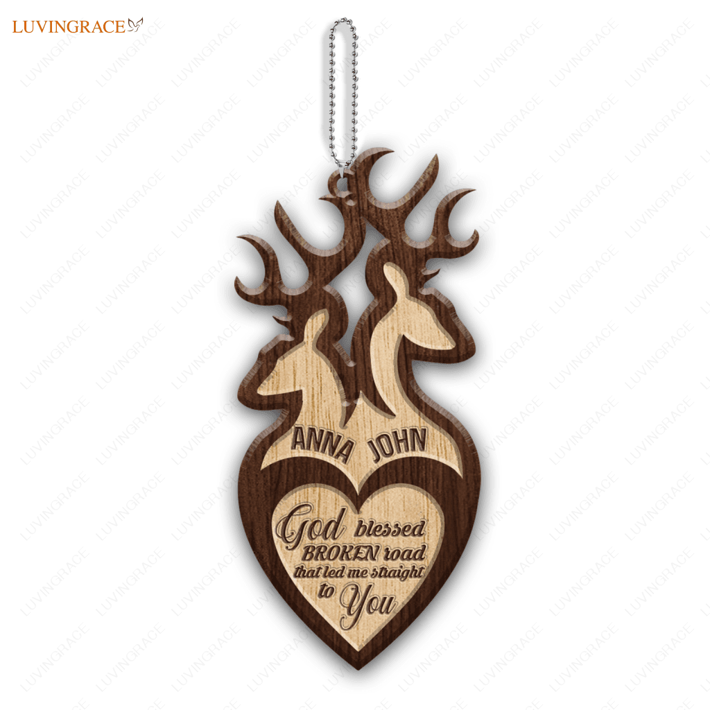 Buck And Doe God Blessed Personalized Wood Engraved Ornaments Wooden Ornament