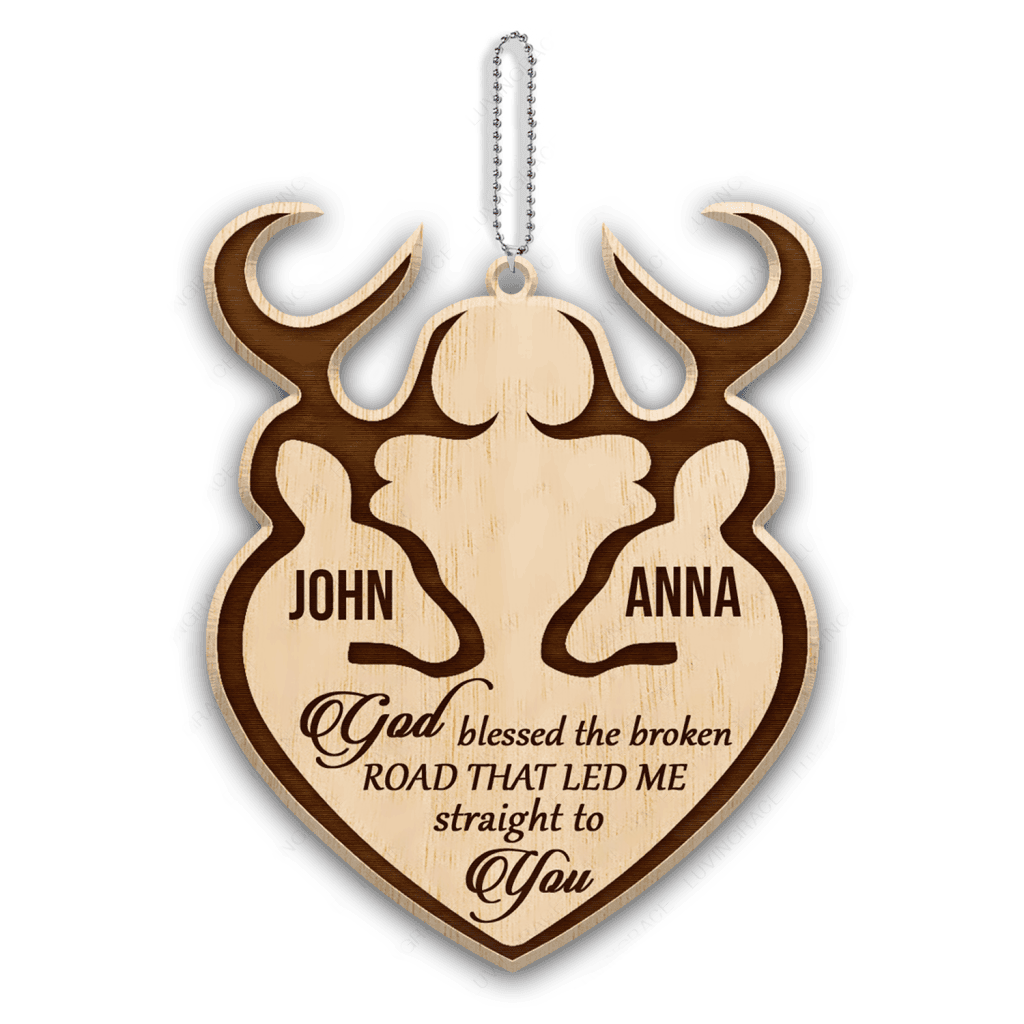 Buck And Doe God Blessed Personalized Wood Engraved Ornaments