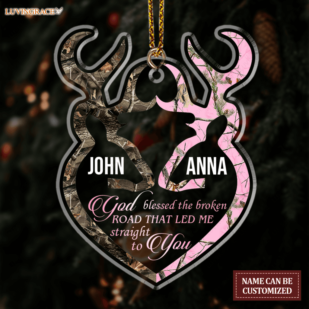 Buck And Doe Heart Couple Personalized Shaped Transparent Ornament