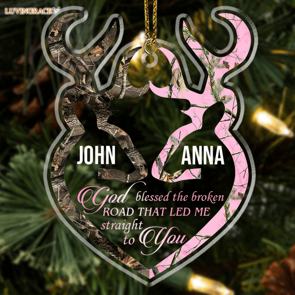 Buck And Doe Heart Couple Personalized Shaped Transparent Ornament