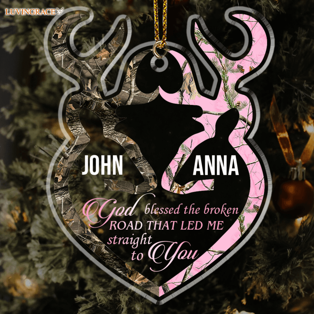 Buck And Doe Heart Couple Personalized Shaped Transparent Ornament