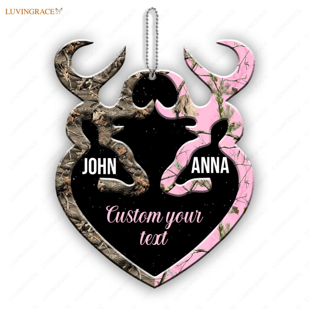 Buck And Doe Heart Personalized Name Messages Ornament