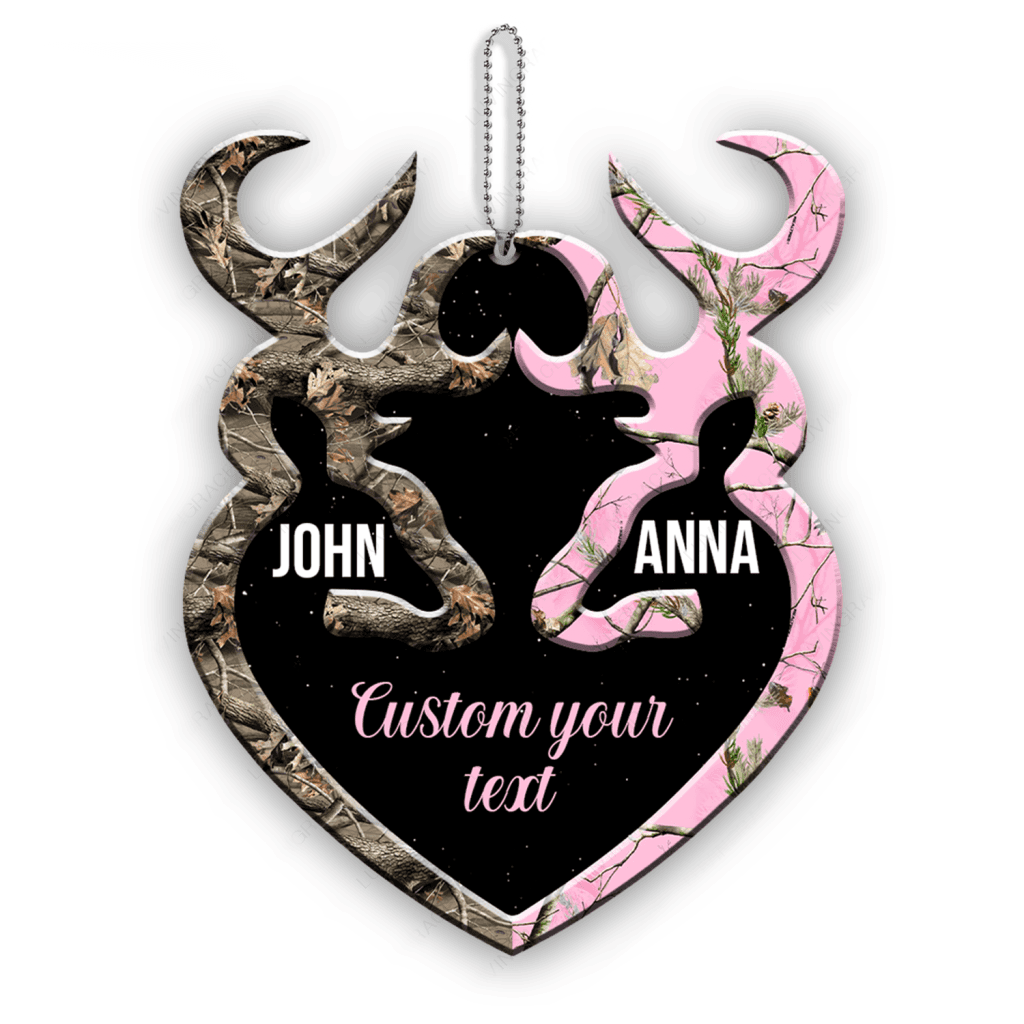 Buck And Doe Heart Personalized Name And Messages Ornament