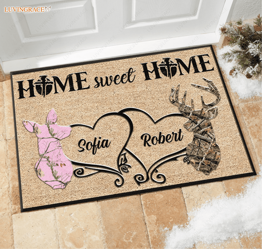 Buck And Doe Home Sweet Personalized Doormat