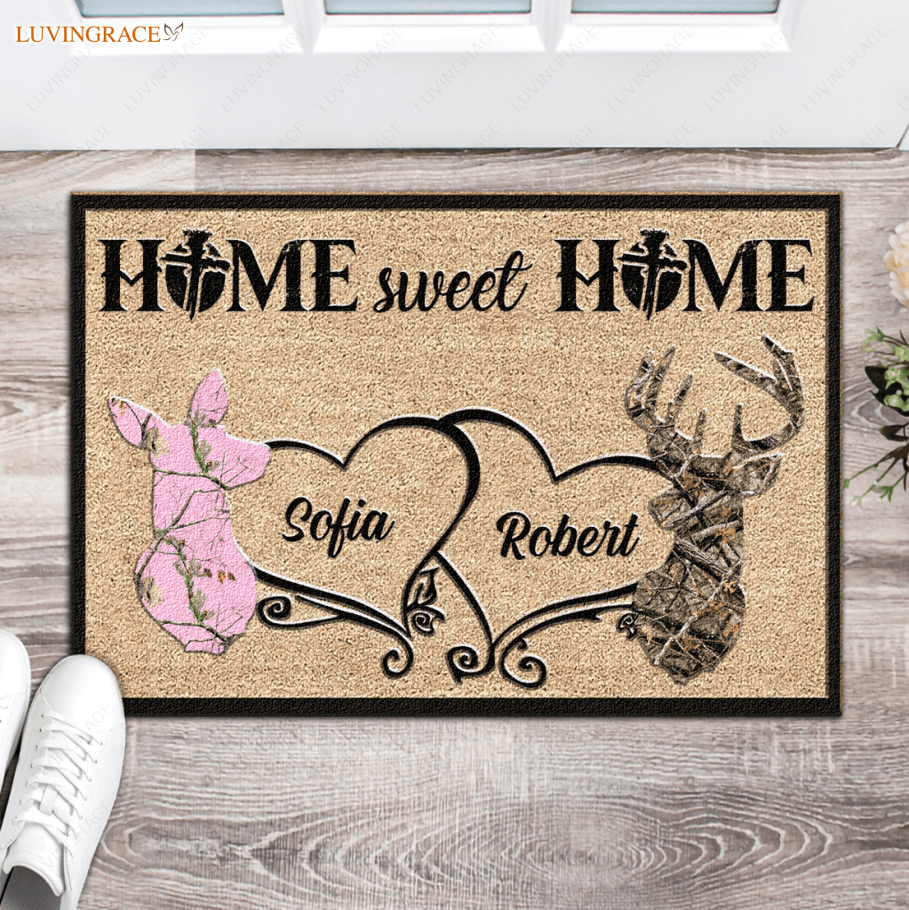 Buck And Doe Home Sweet Personalized Doormat