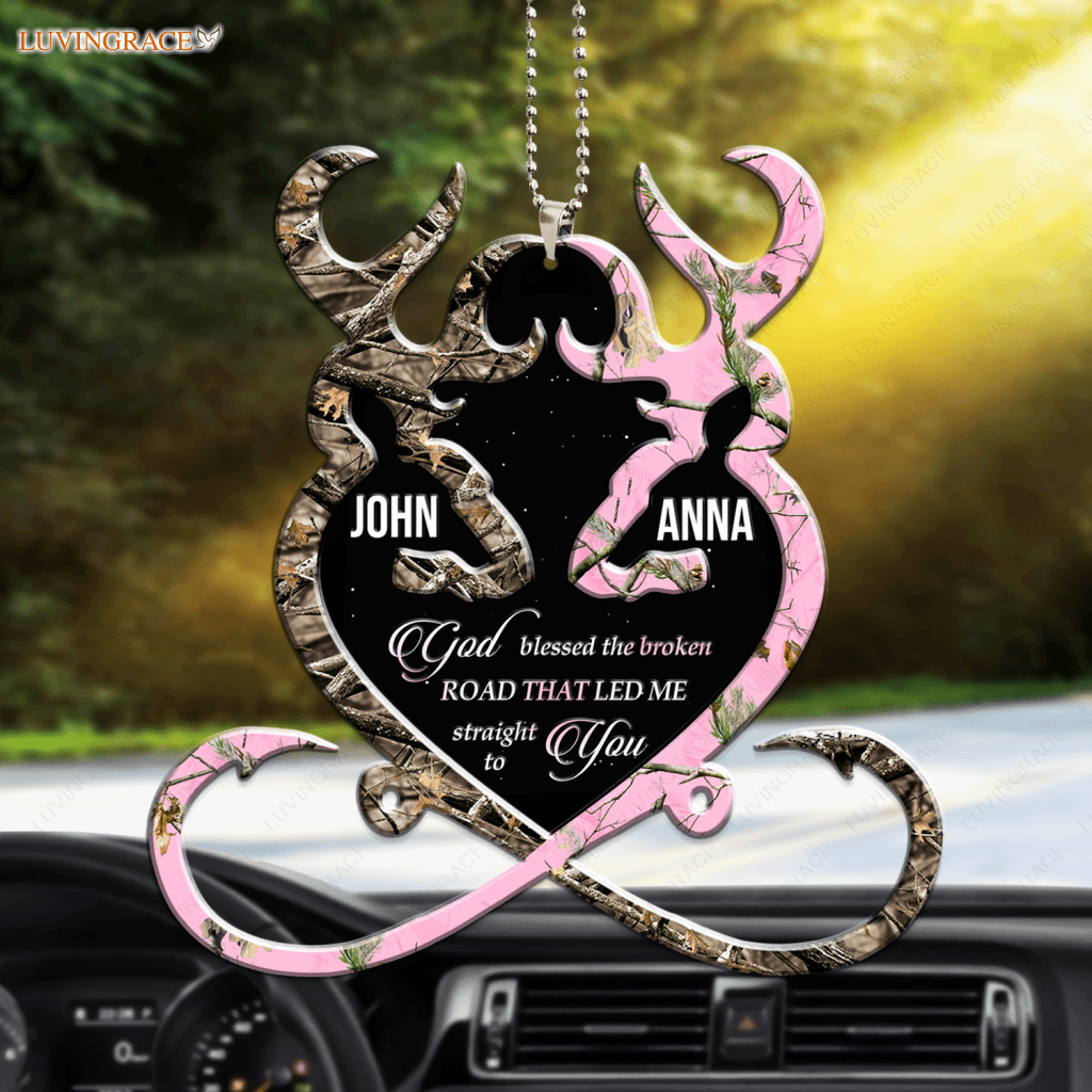 Buck N Doe Heart God Blessed Personalized Ornament