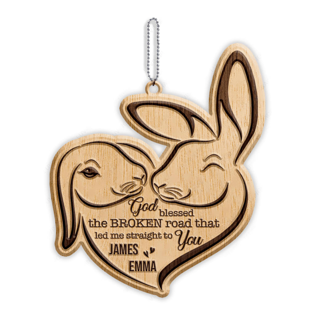 Bunny Rabbit Couple God Blessed Personalized Wood Engraved Ornaments