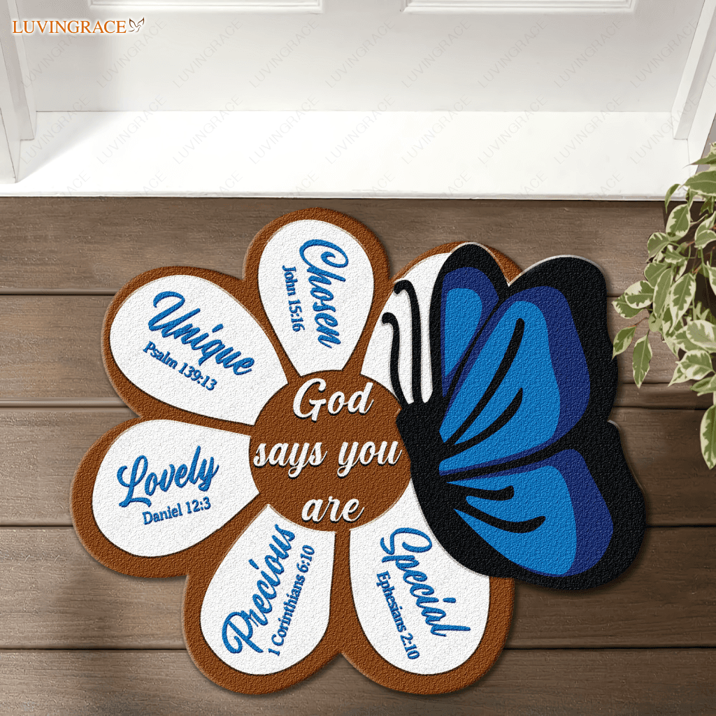 Butterfly And Flower God Says You Are Shaped Doormat