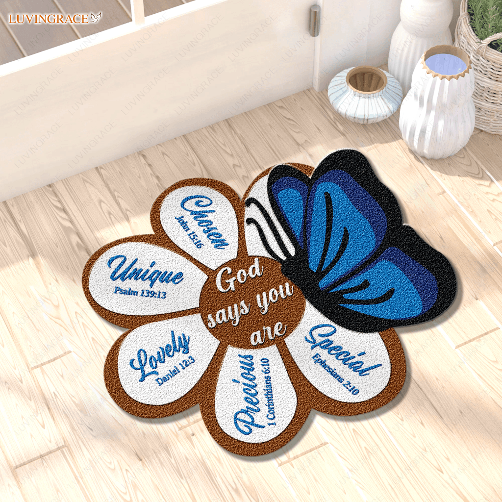 Butterfly And Flower God Says You Are Shaped Doormat