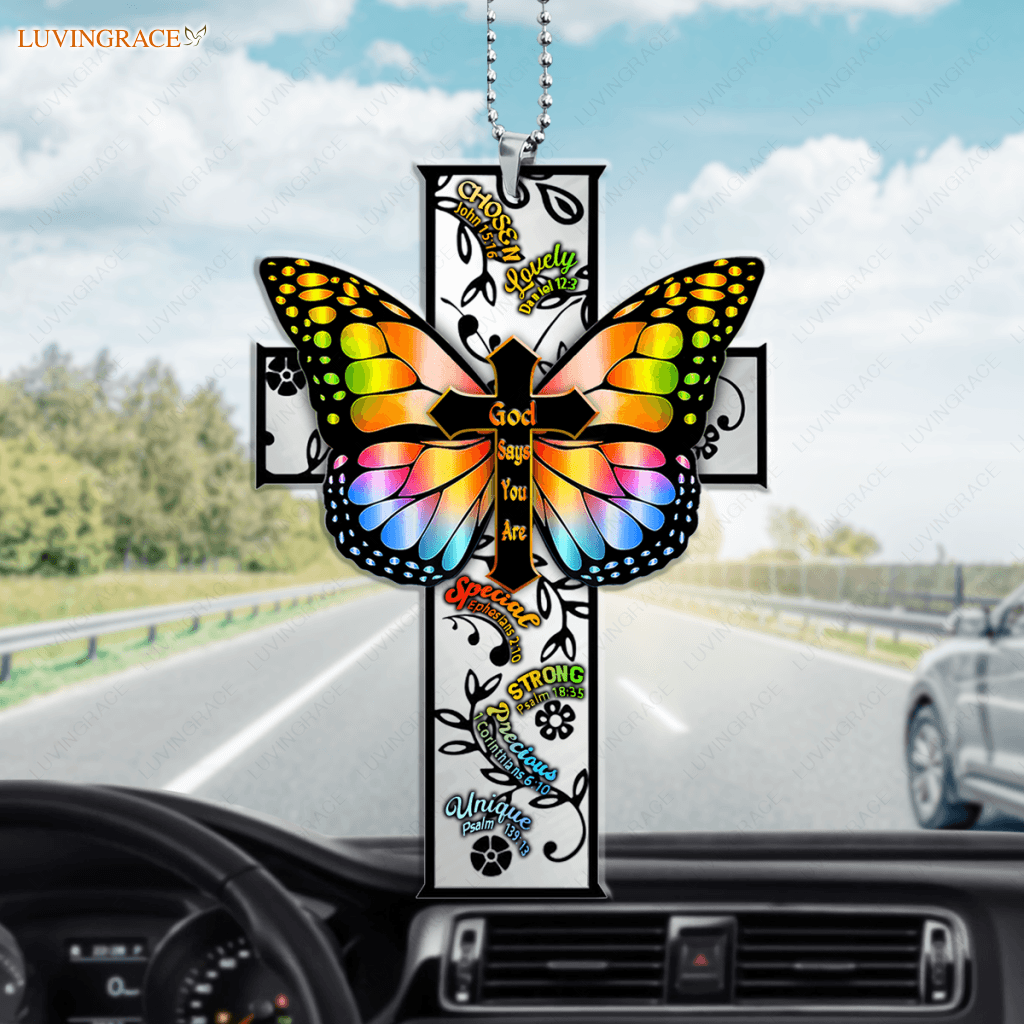 Butterfly Cross God Says You Are Rainbow Christian Ornament