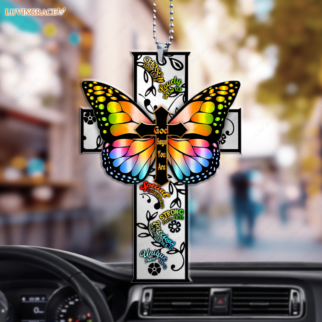 Butterfly Cross God Says You Are Rainbow Christian Ornament