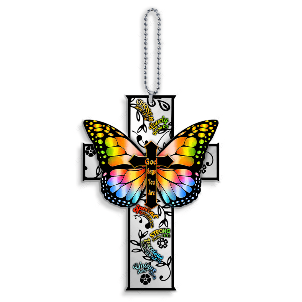 Butterfly Cross God Says You Are Rainbow Christian Ornament