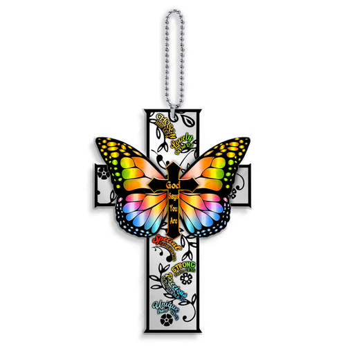 Butterfly Cross God Says You Are Rainbow Christian Ornament