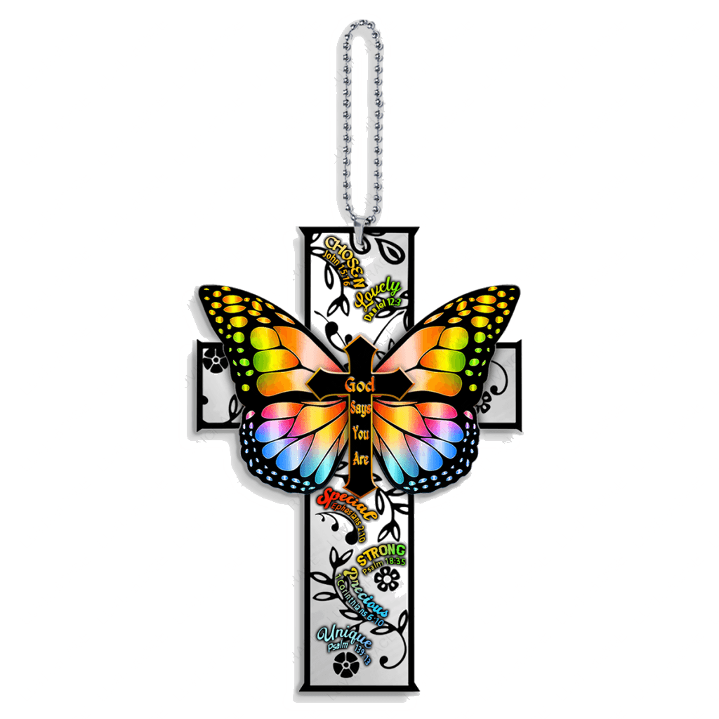 Butterfly Cross God Says You Are Rainbow Christian Ornament