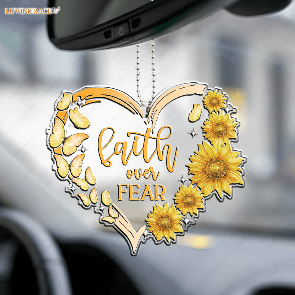 Butterfly Heart Sunflower Faith Over Fear Ornament