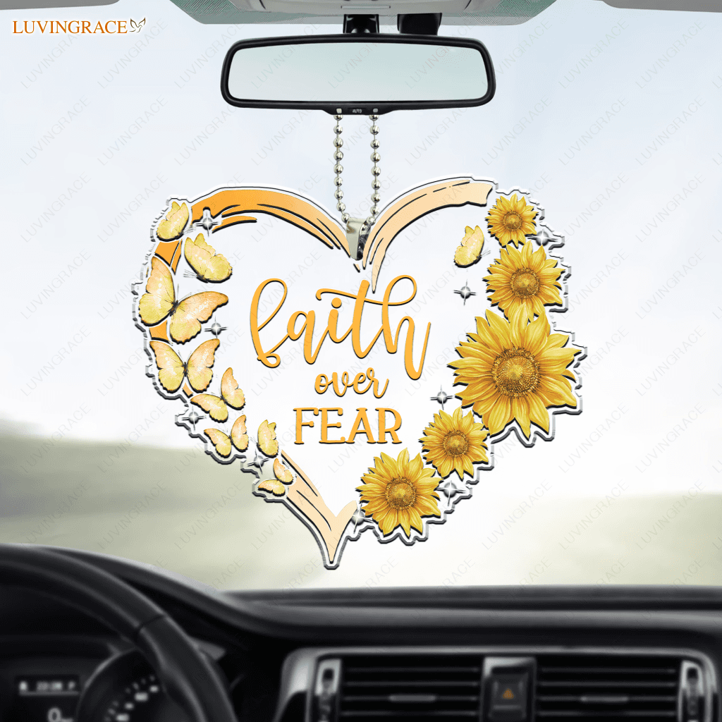 Butterfly Heart Sunflower Faith Over Fear Ornament