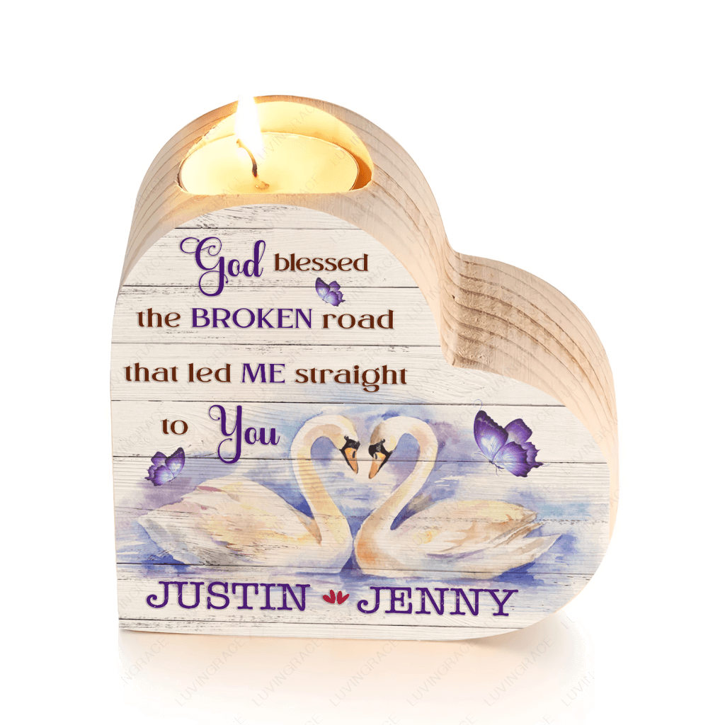 Butterfly Swan Couple God Blessed Personalized Candle Holder