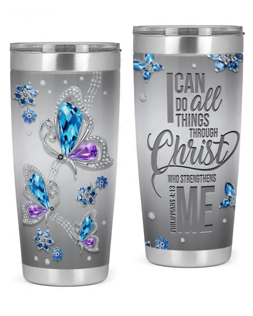 Butterfly With Lord Strengthens Me Tumbler