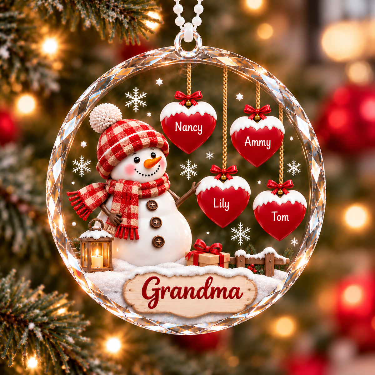 Personalized Grandma's Snowman Heart Ornament – Christmas Gift for Grandma