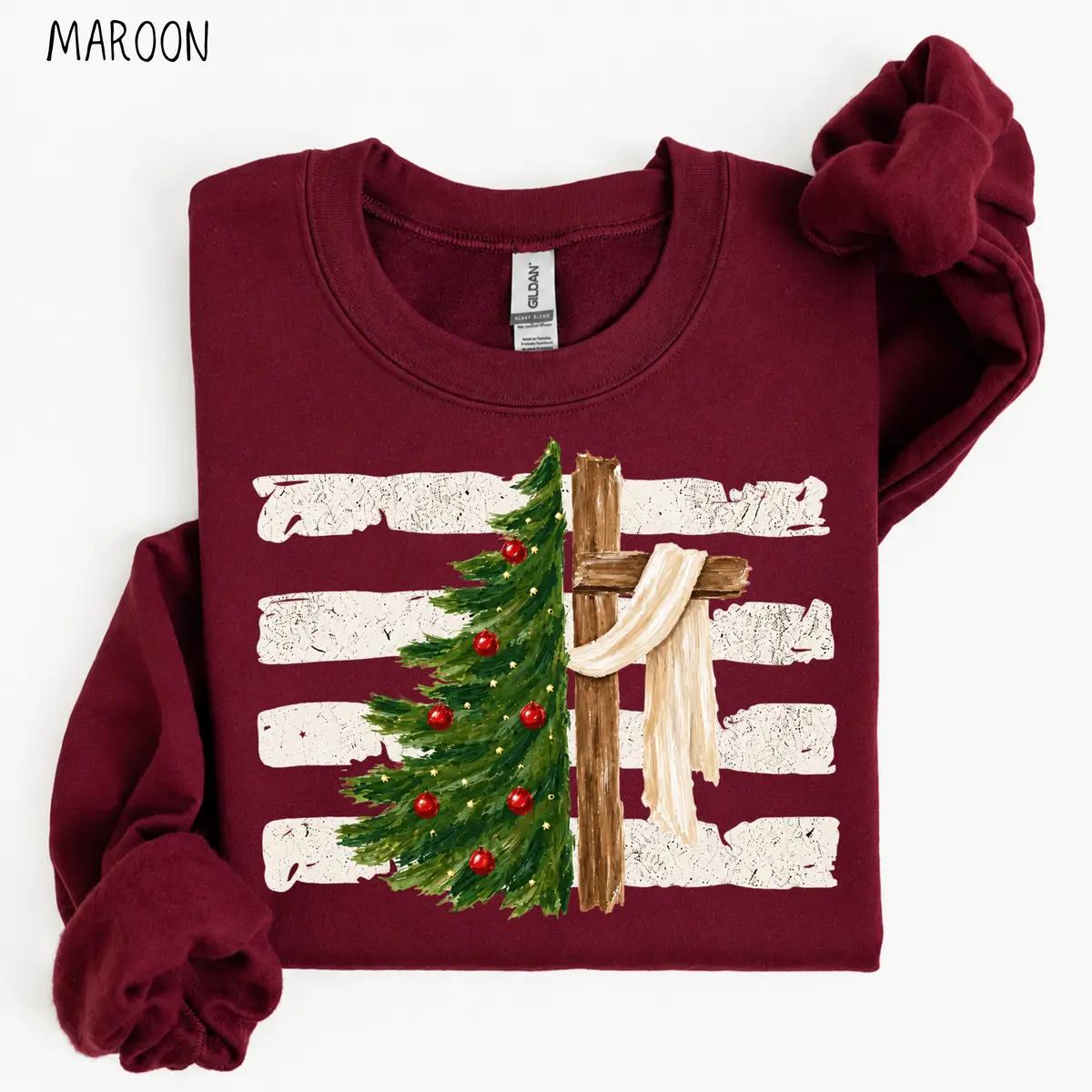 Christian Christmas Sweatshirt, Christmas Tree Cross Crewneck, Faith Holiday Sweatshirt, Religious Christmas Shirt, Jesus Christmas Gift