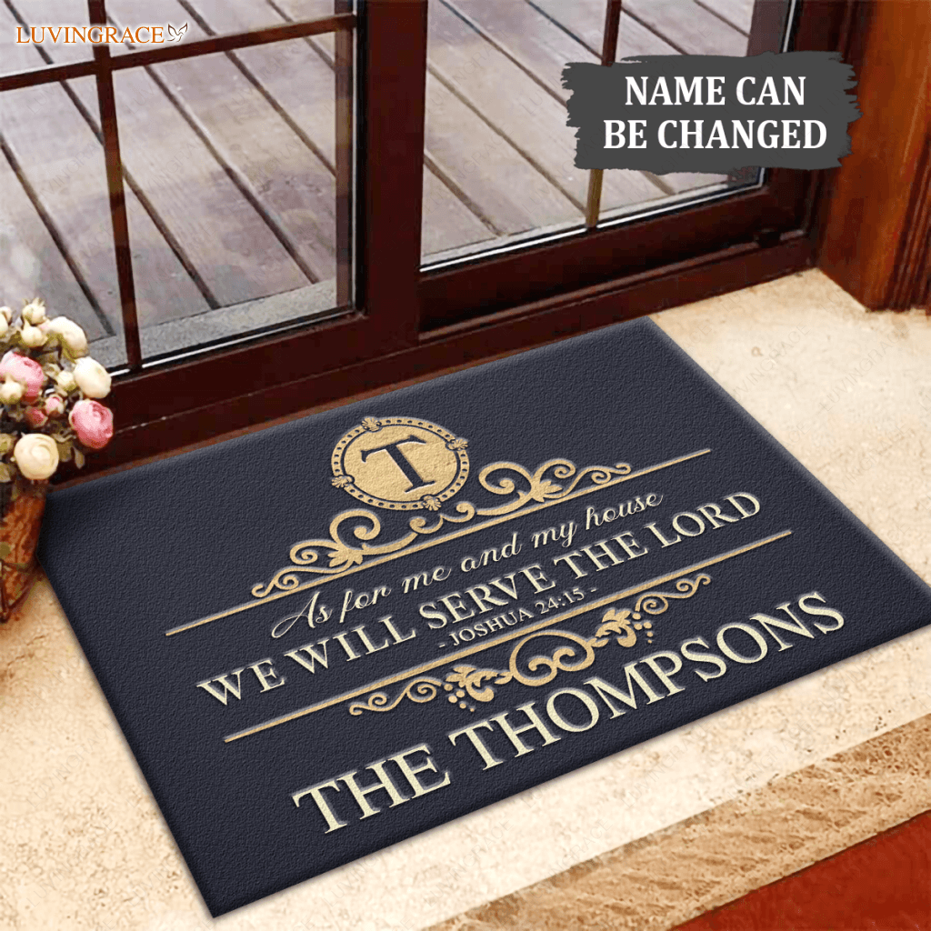 Calligraphic Pattern Elegant Decor Elements Serve The Lord Personalized Doormat