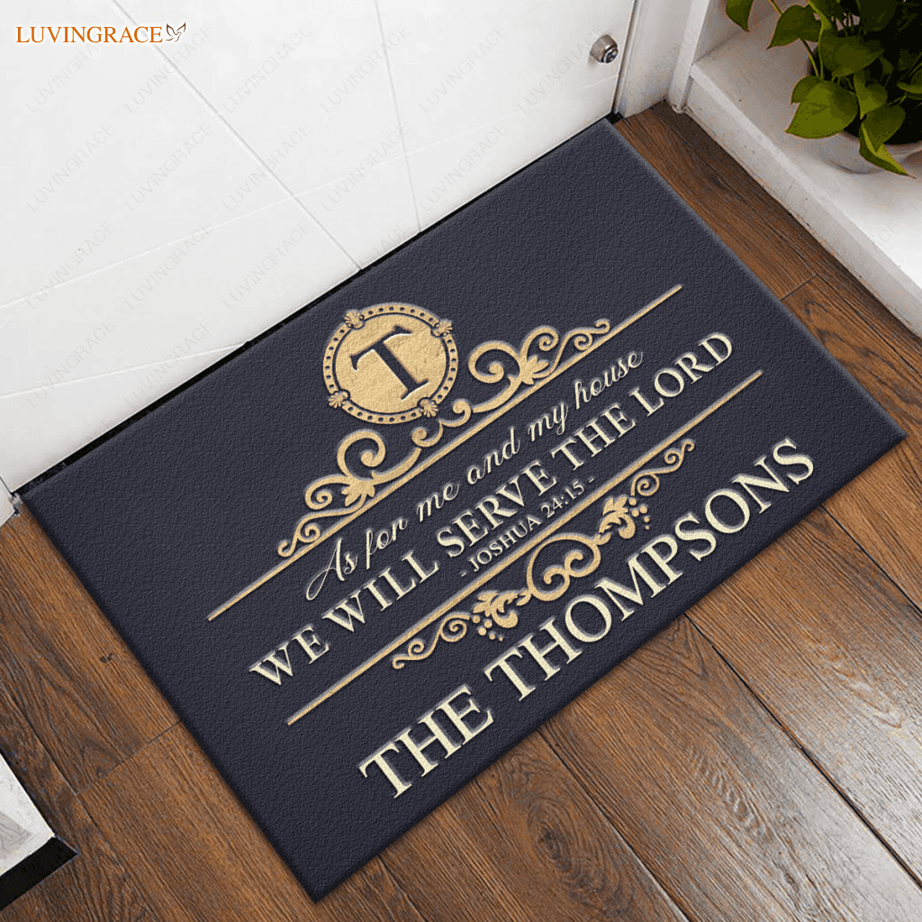 Calligraphic Pattern Elegant Decor Elements Serve The Lord Personalized Doormat