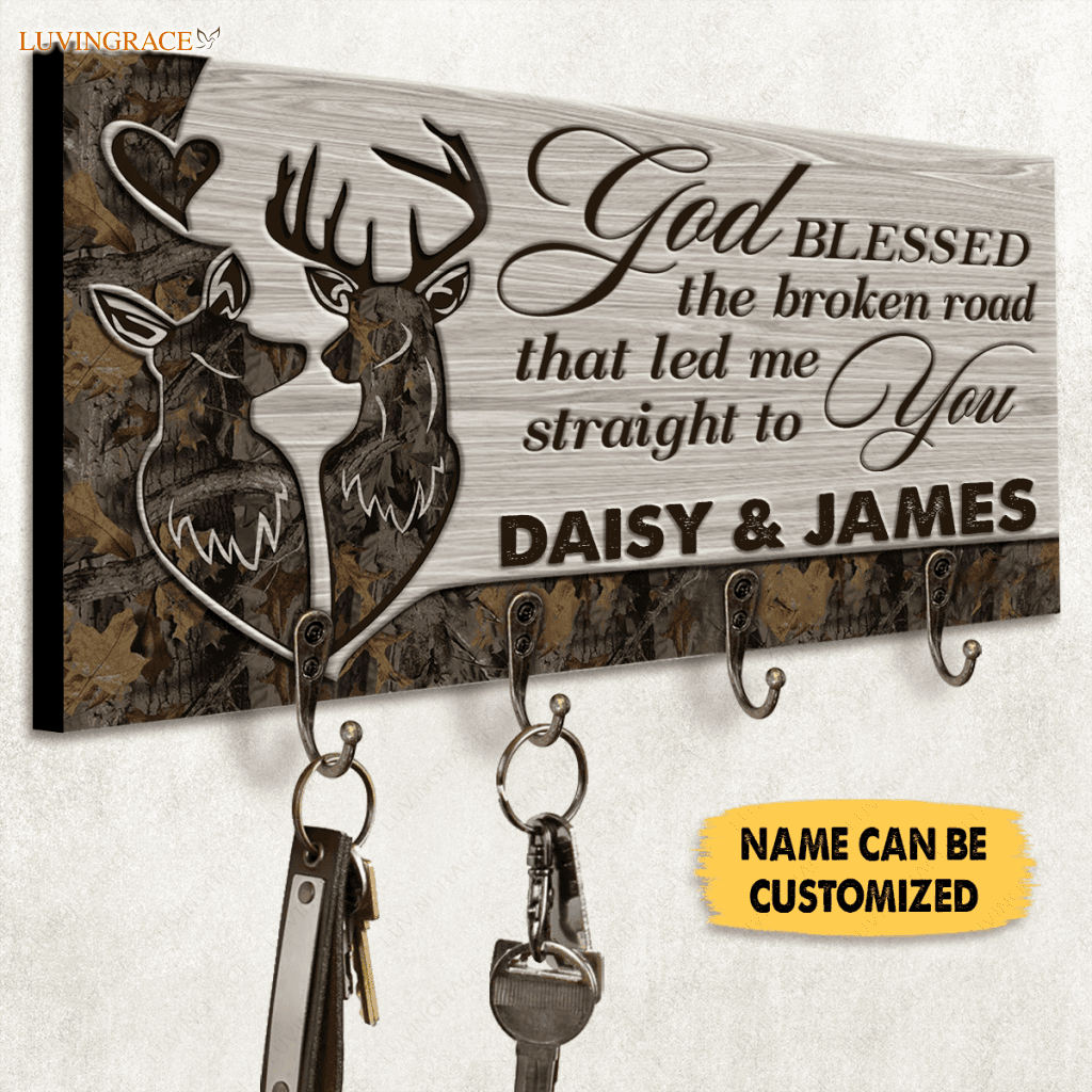 Camo Buck And Doe God Blessed Personalized Key Hanger
