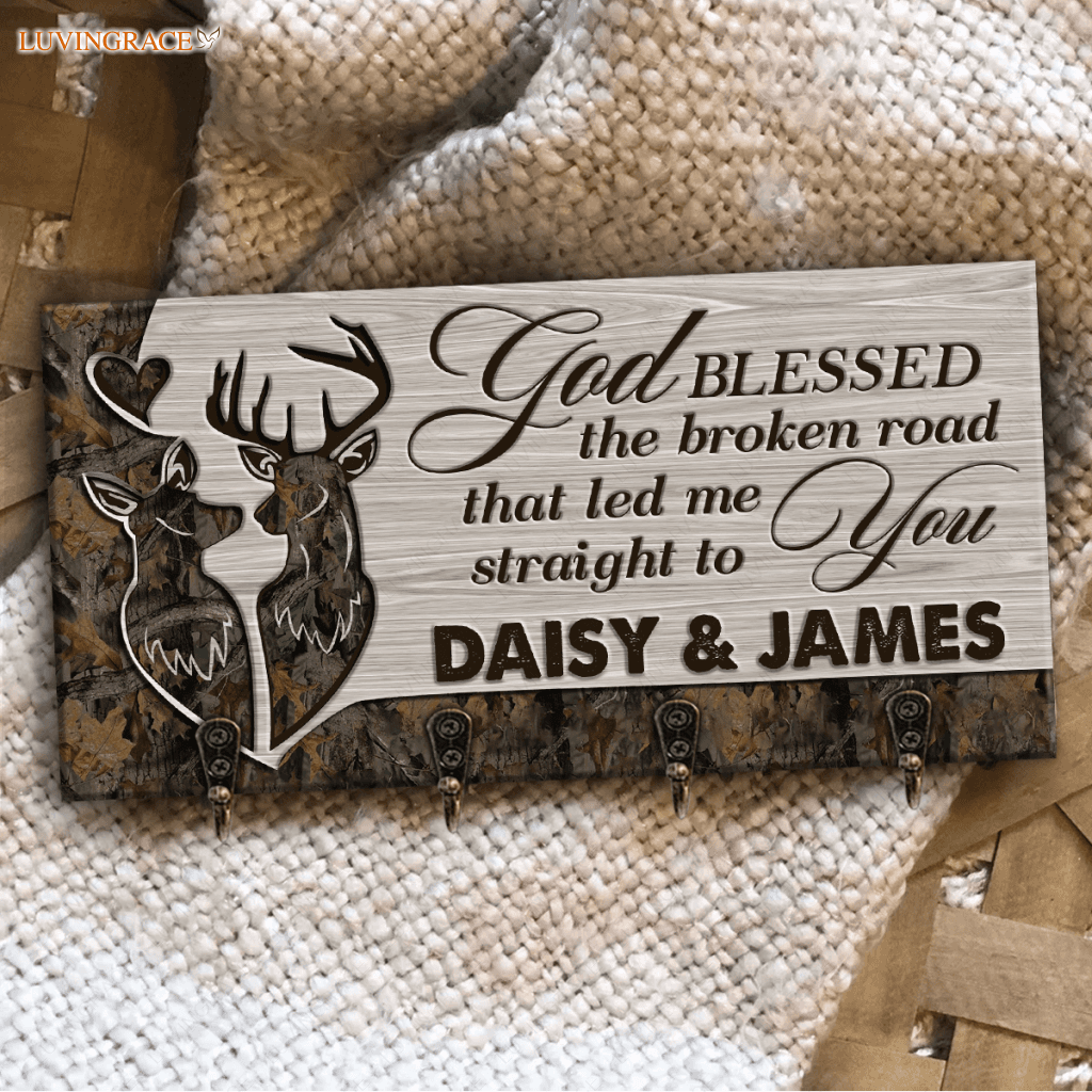 Camo Buck And Doe God Blessed Personalized Key Hanger