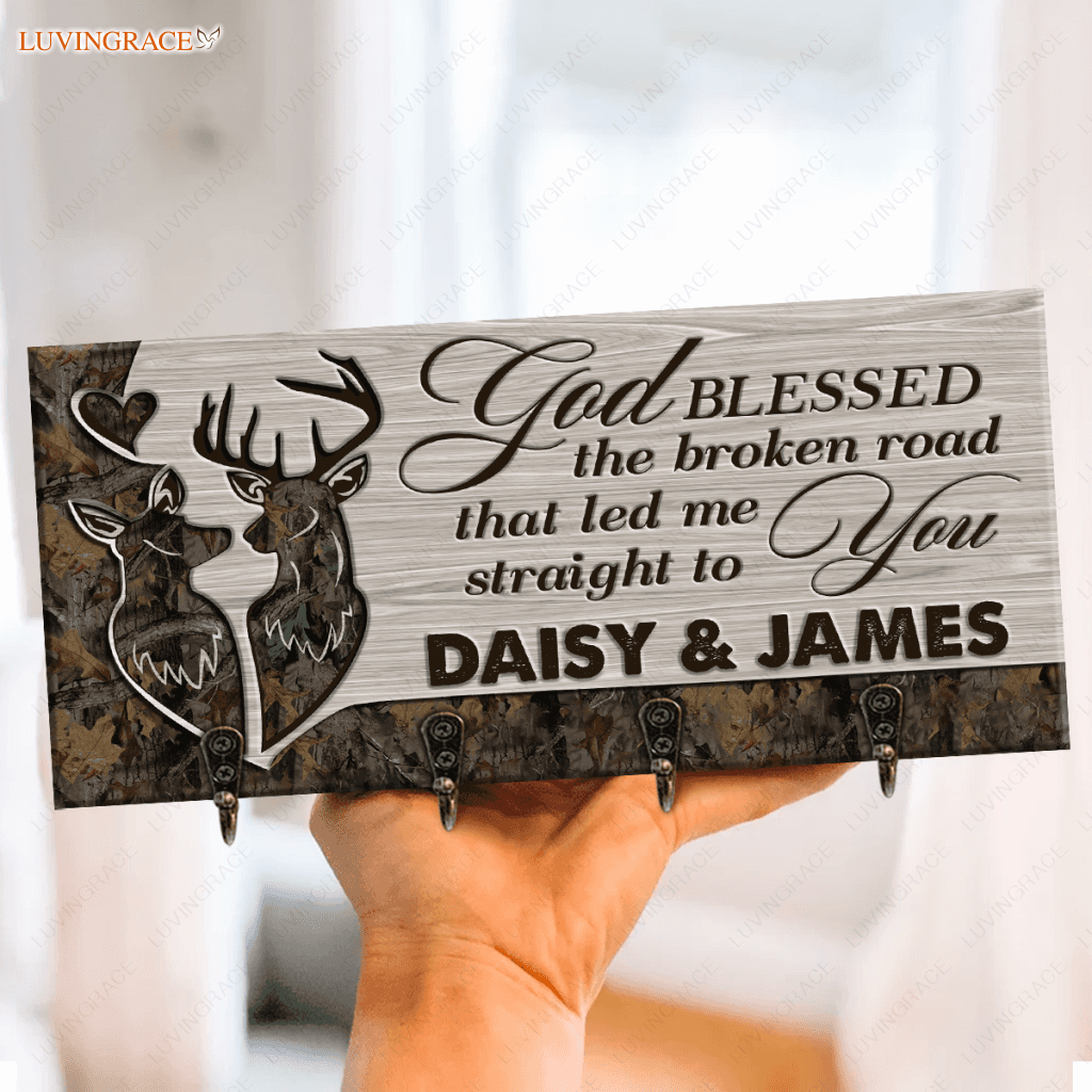 Camo Buck And Doe God Blessed Personalized Key Hanger