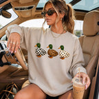 Preppy Checkered Leopard Polka Dot Duck Graphic Sweatshirt