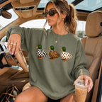 Preppy Checkered Leopard Polka Dot Duck Graphic Sweatshirt
