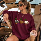 Preppy Checkered Leopard Polka Dot Duck Graphic Sweatshirt