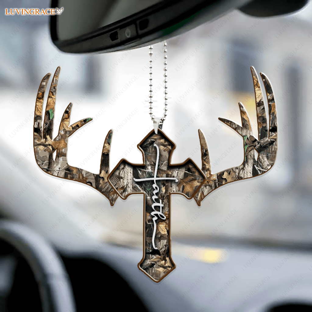 Camo Faith Cross With Antler Ornament