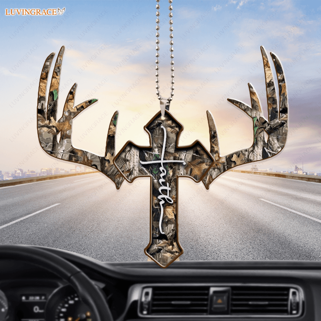 Camo Faith Cross With Antler Ornament