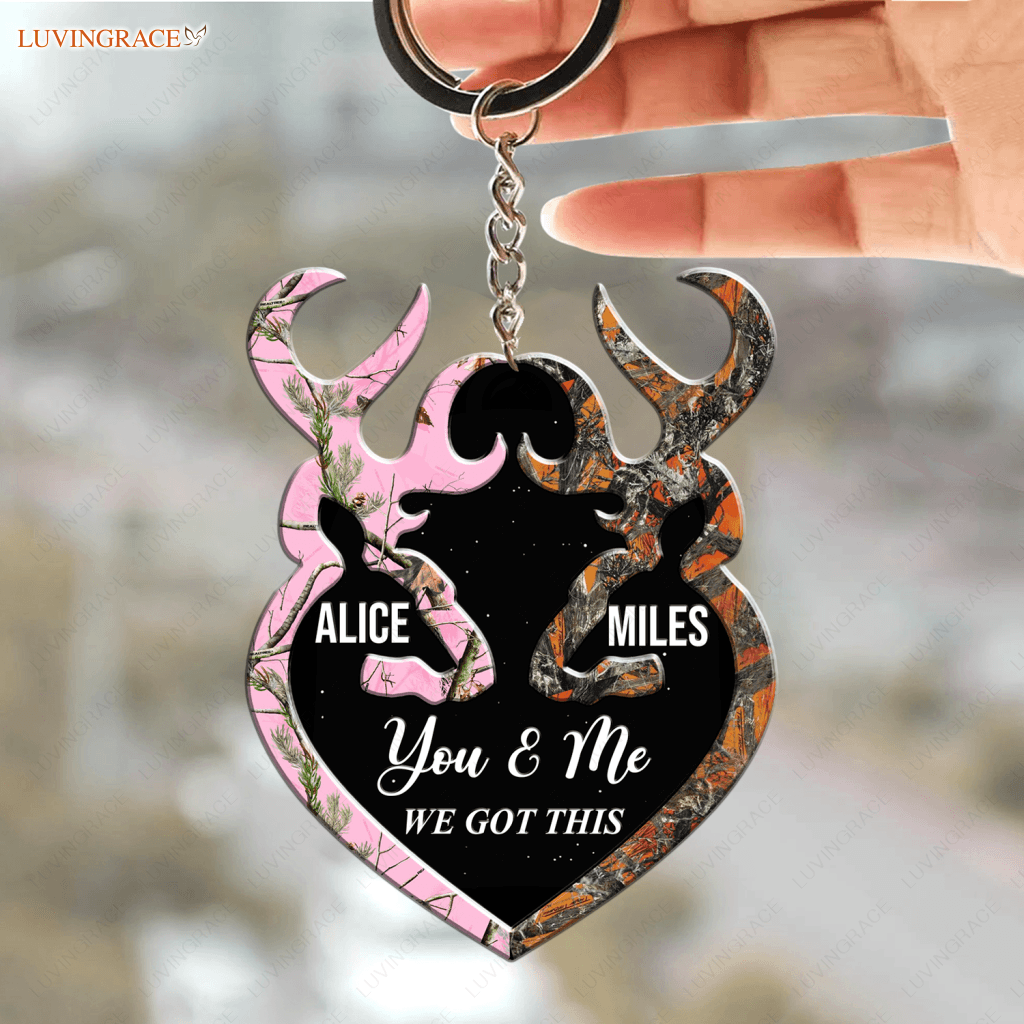 Camo Pattern Deer Couple Personalized Keychain