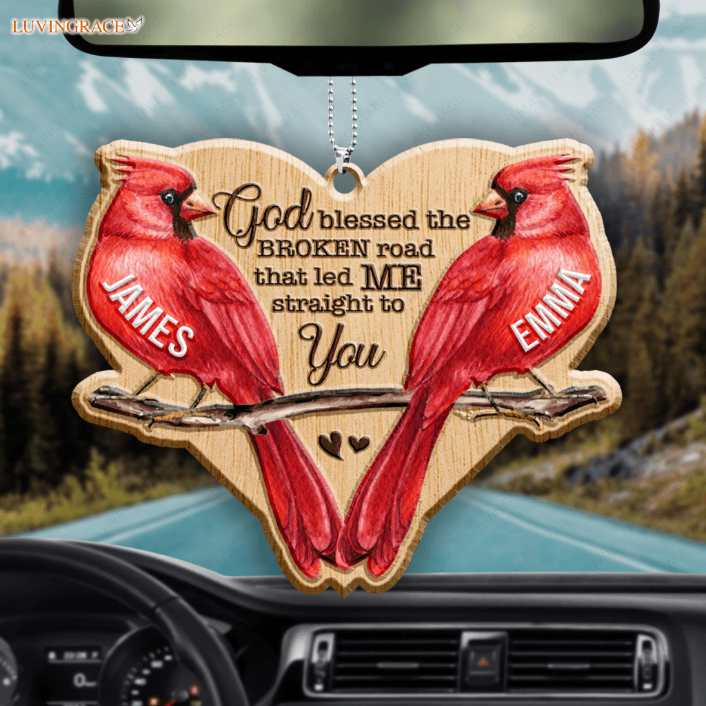 Cardinal Couple God Blessed Personalized Wood Engraved Ornaments Wooden Ornament