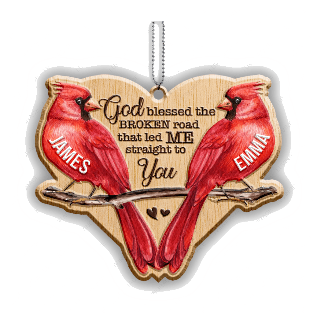 Cardinal Couple God Blessed Personalized Wood Engraved Ornaments