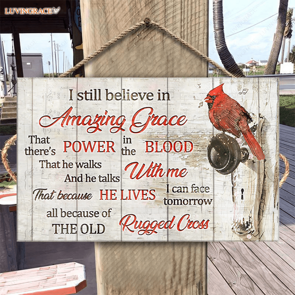 Cardinal On Doorknob Wood Rectangle Sign