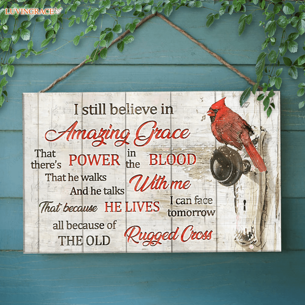 Cardinal On Doorknob Wood Rectangle Sign