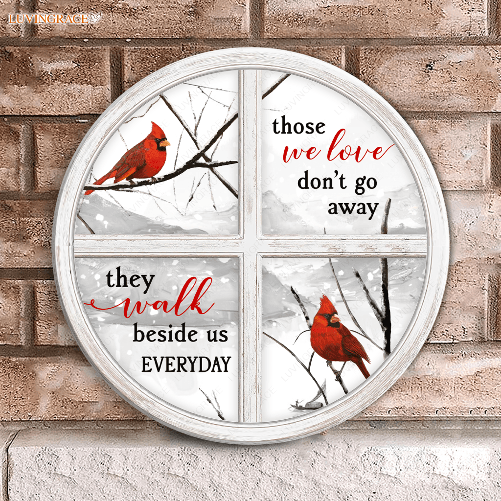 Cardinal On Window Circle Sign Wood