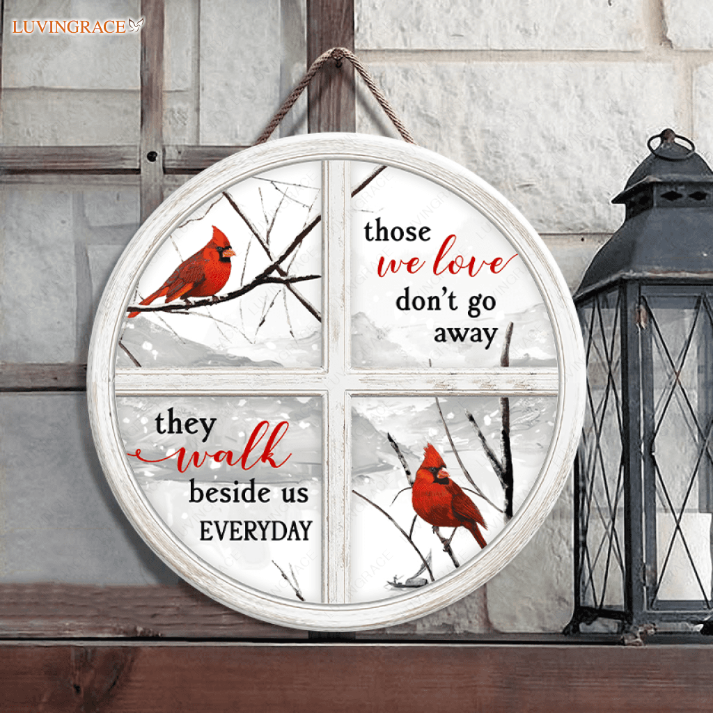 Cardinal On Window Circle Sign Wood