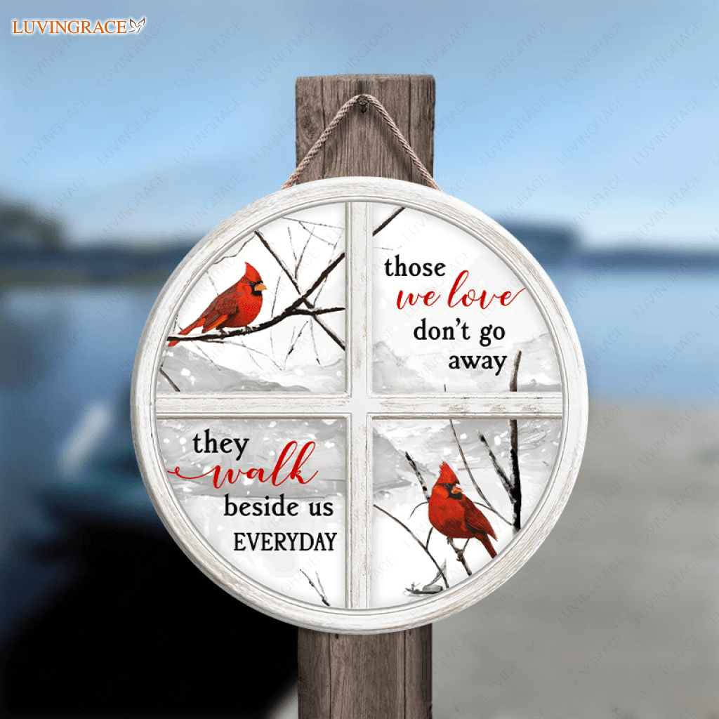 Cardinal On Window Circle Sign Wood