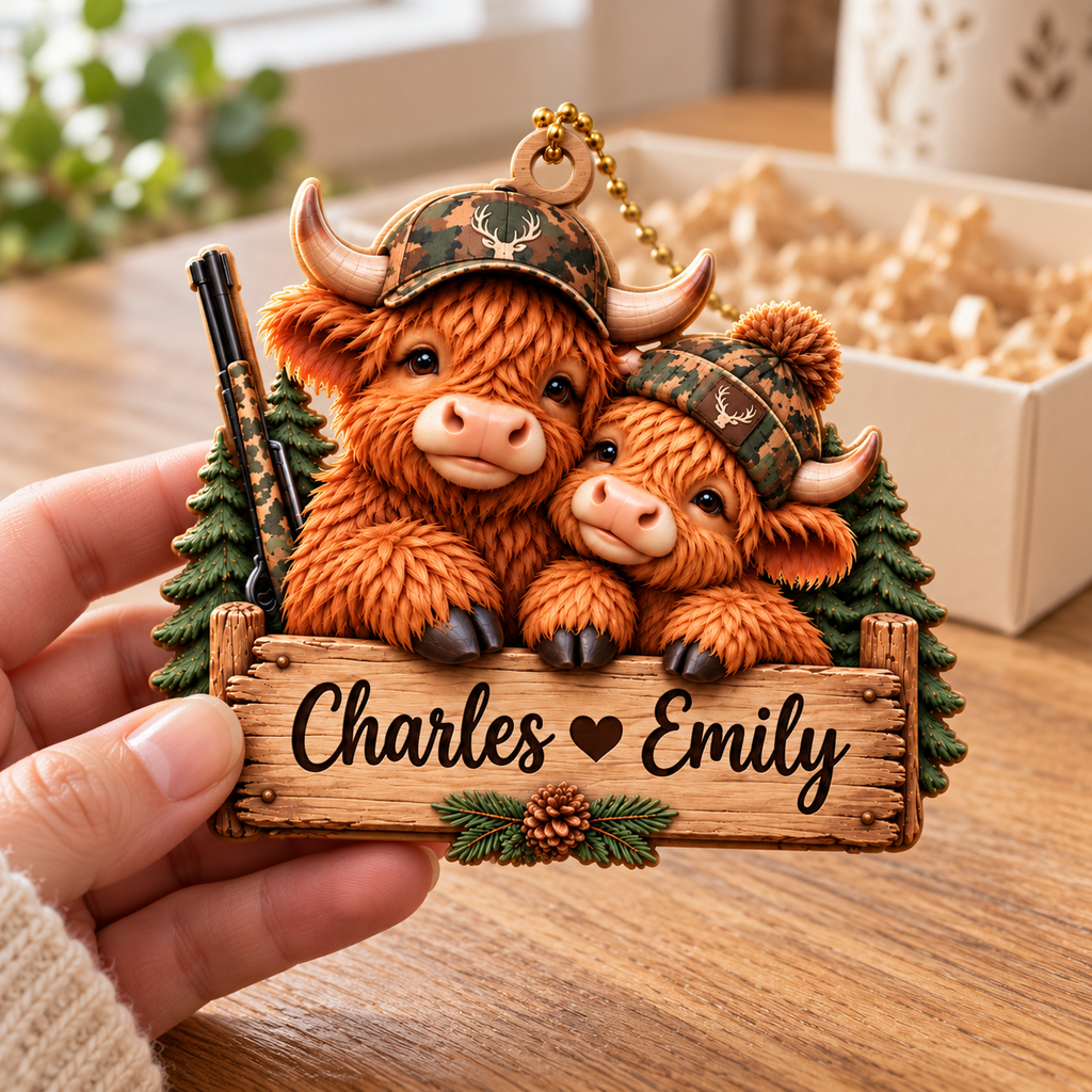 Personalized Names Highland Cow Couple 3D Ornament – Hunting Lovers Gift