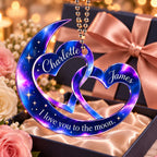 Personalized Names Moon & Interlocking Hearts Ornament – Romantic Gift for Couple