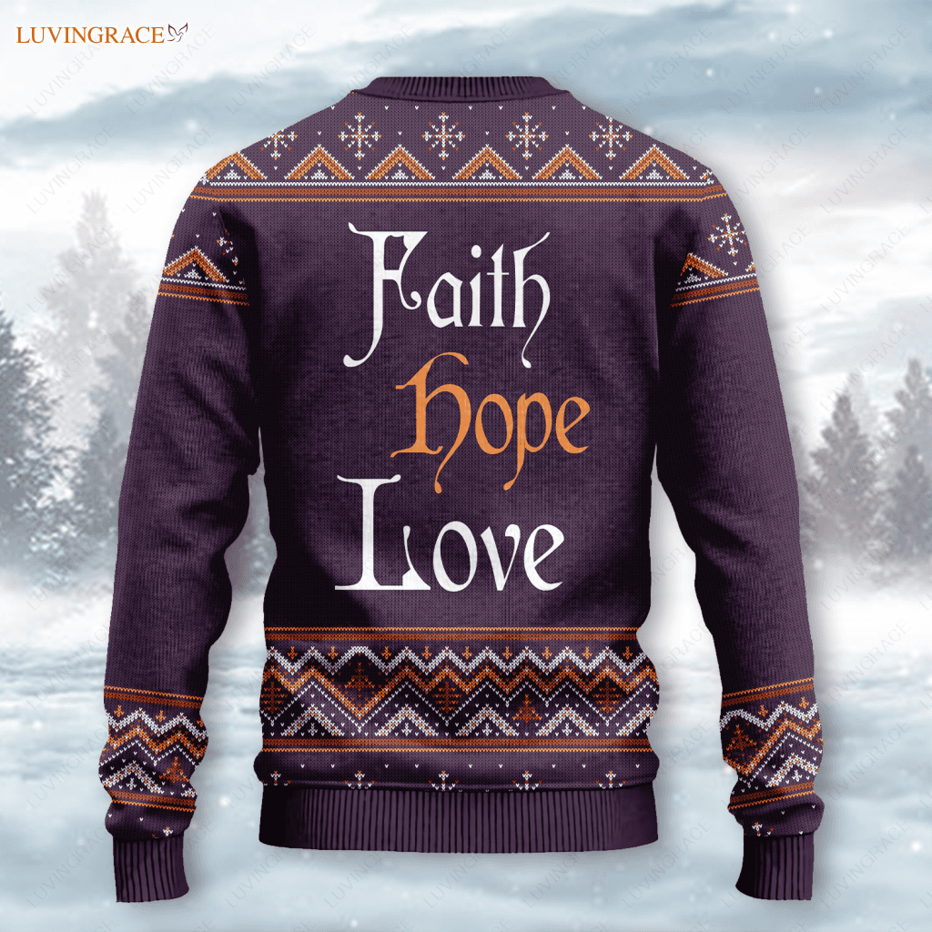 Christ God Wool Knitted Pattern Faith Hope Love Ugly Sweater Sweatshirt